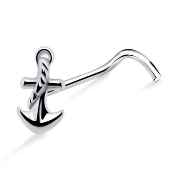 Roped Anchor Shaped Silver Curved Nose Stud NSKB-1035